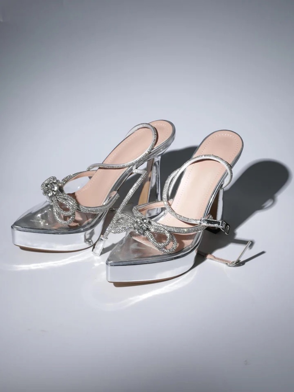 Silver Rhinestone Platform Mule Heels - Picture 4 of 6